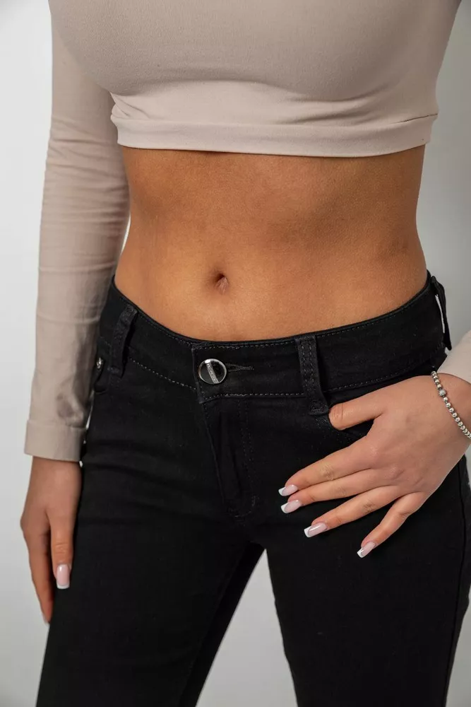 Купить Джинсы женские однотонные, цвет черный, 244R1031 - Фото №5