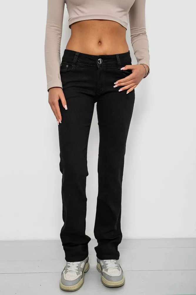 Купить Джинсы женские однотонные, цвет черный, 244R1031 - Фото №1