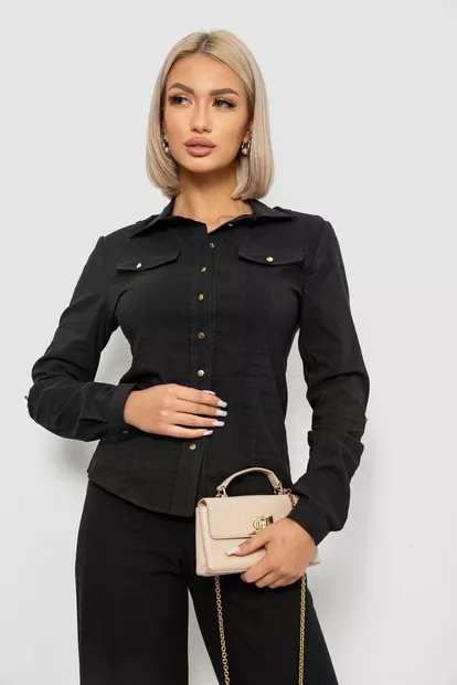 Рубашка женская однотонная, цвет черный, 230R211