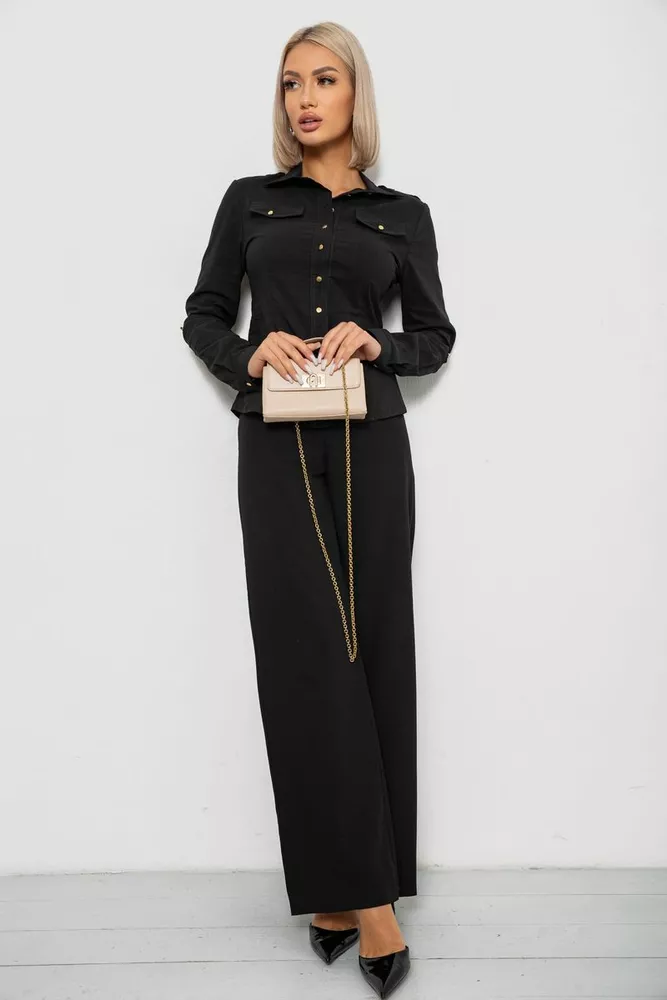 Купить Рубашка женская однотонная, цвет черный, 230R211 оптом - Фото №2