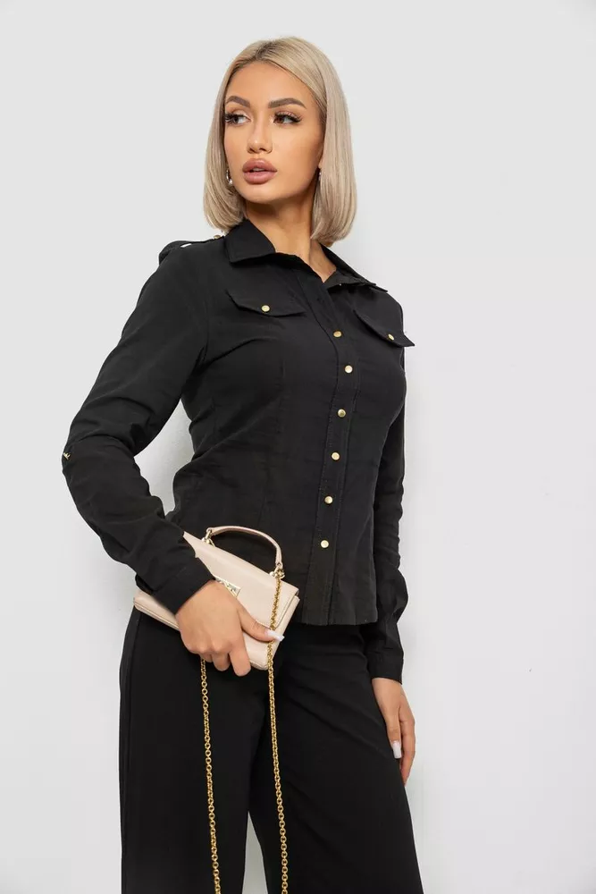 Купить Рубашка женская однотонная, цвет черный, 230R211 оптом - Фото №3