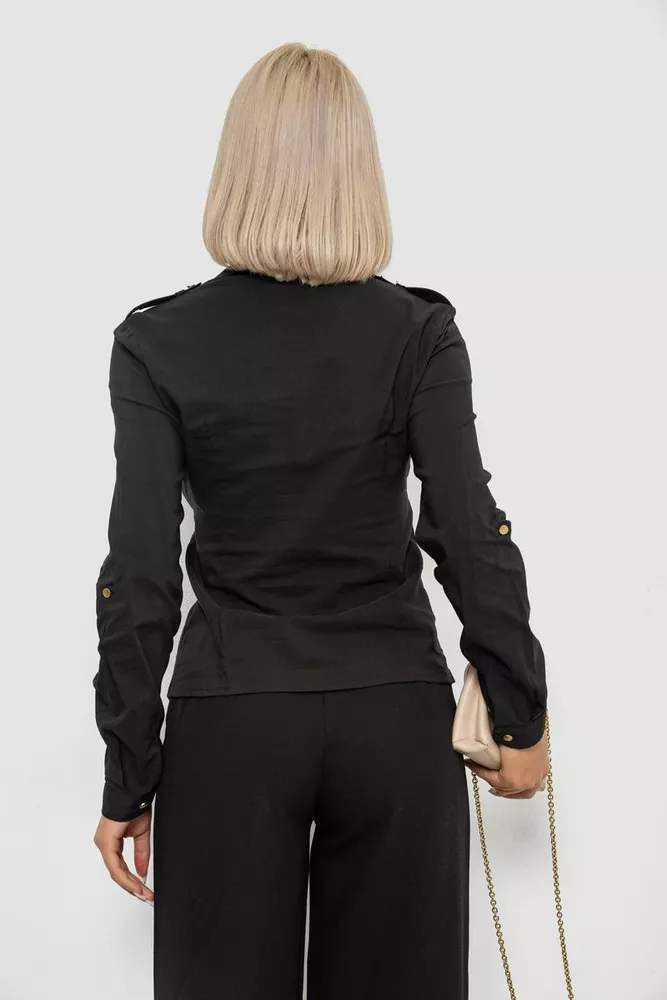 Купить Рубашка женская однотонная, цвет черный, 230R211 оптом - Фото №4