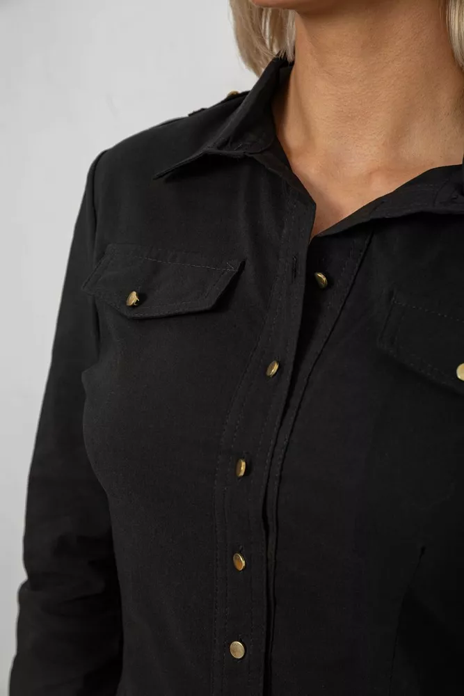 Купить Рубашка женская однотонная, цвет черный, 230R211 оптом - Фото №5