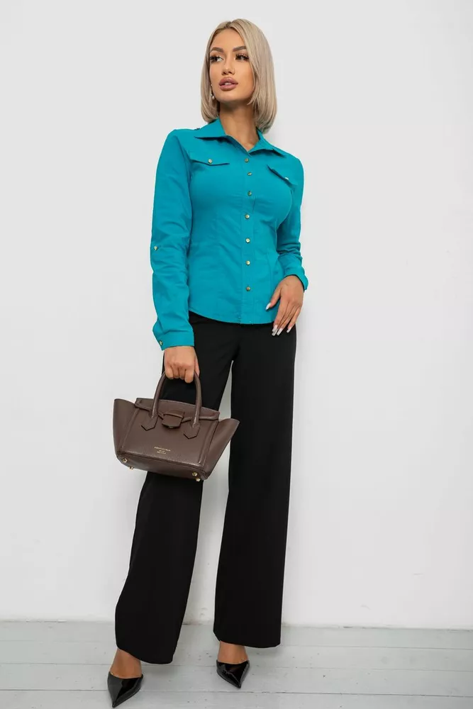 Купить Рубашка женская однотонная, цвет бирюзовый, 230R211 - Фото №2