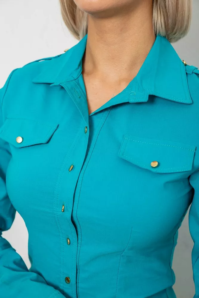Купить Рубашка женская однотонная, цвет бирюзовый, 230R211 - Фото №5