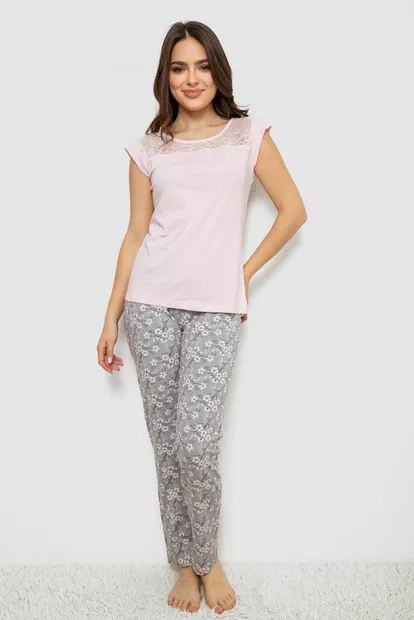 Жіноча піжама з принтом  -уцінка, колір рожевий, 243R1484-004-U-11