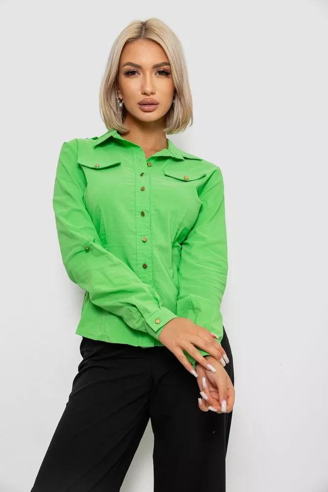 Купить Рубашка женская однотонная, цвет салатовый, 230R211 оптом - Фото №1