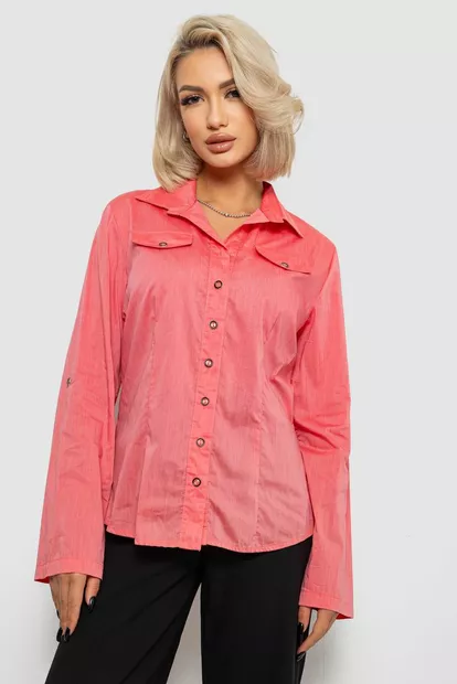 Рубашка женская однотонная, цвет коралловый, 230R068-10