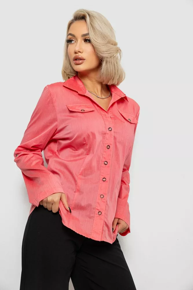 Купить Рубашка женская однотонная, цвет коралловый, 230R068-10 - Фото №3