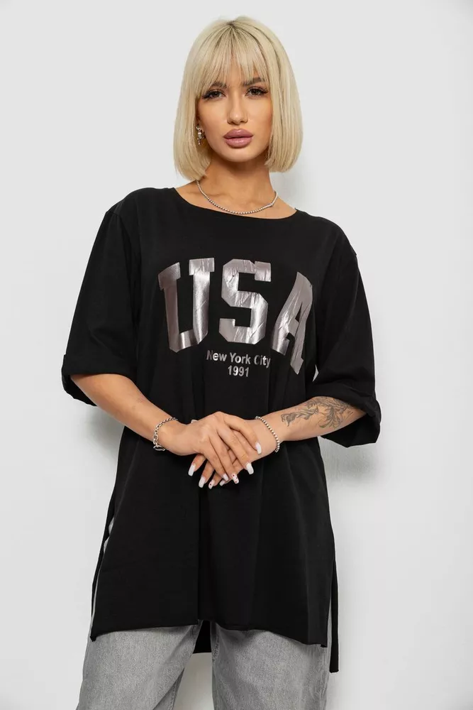 Купить Футболка женская с принтом, цвет черный, 244R2022-5 - Фото №1