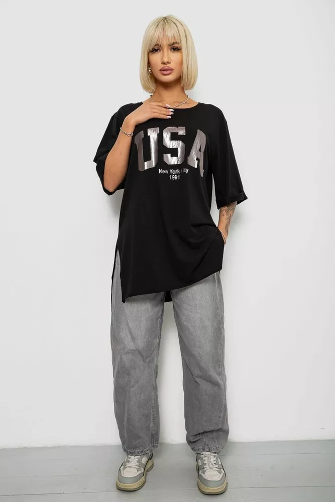 Купить Футболка женская с принтом, цвет черный, 244R2022-5 - Фото №2