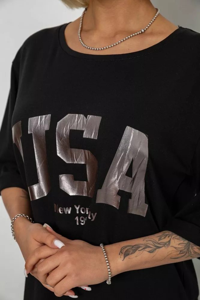 Купить Футболка женская с принтом, цвет черный, 244R2022-5 - Фото №5