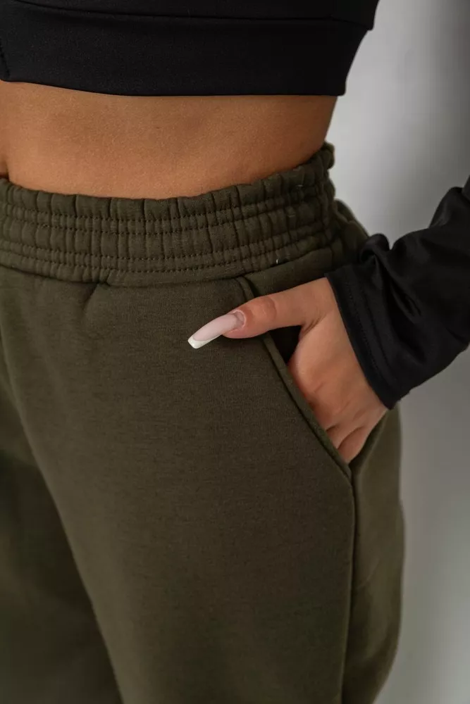 Купити Спортивні штани жіночі на флісі  -уцінка, колір хакі, 238R57828-U-25 - Фото №5