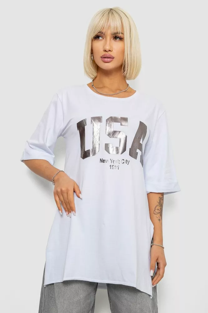 Купить Футболка женская с принтом, цвет белый, 244R2022-5 - Фото №1