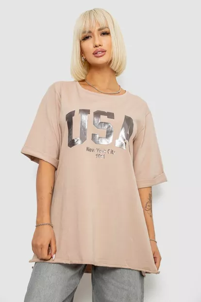 Футболка женская с принтом, цвет бежевый, 244R2022-5