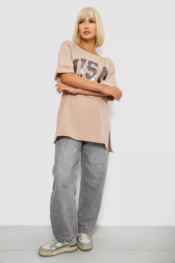 Купить Футболка женская с принтом, цвет бежевый, 244R2022-5 - Фото №2