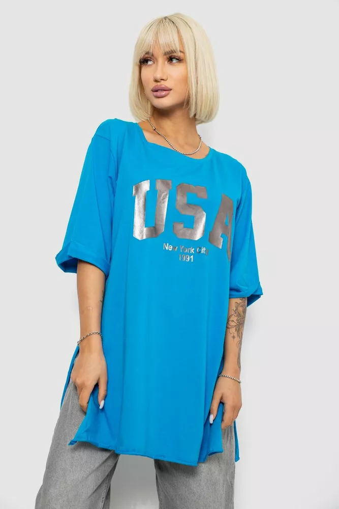 Купить Футболка женская с принтом, цвет голубой, 244R2022-5 - Фото №1