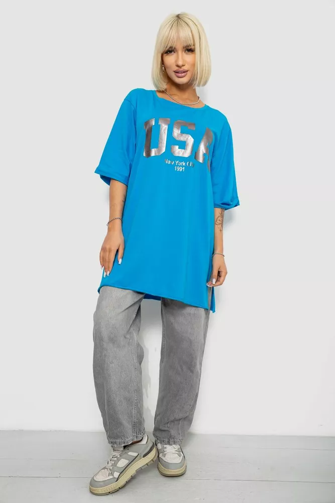 Купить Футболка женская с принтом, цвет голубой, 244R2022-5 - Фото №2