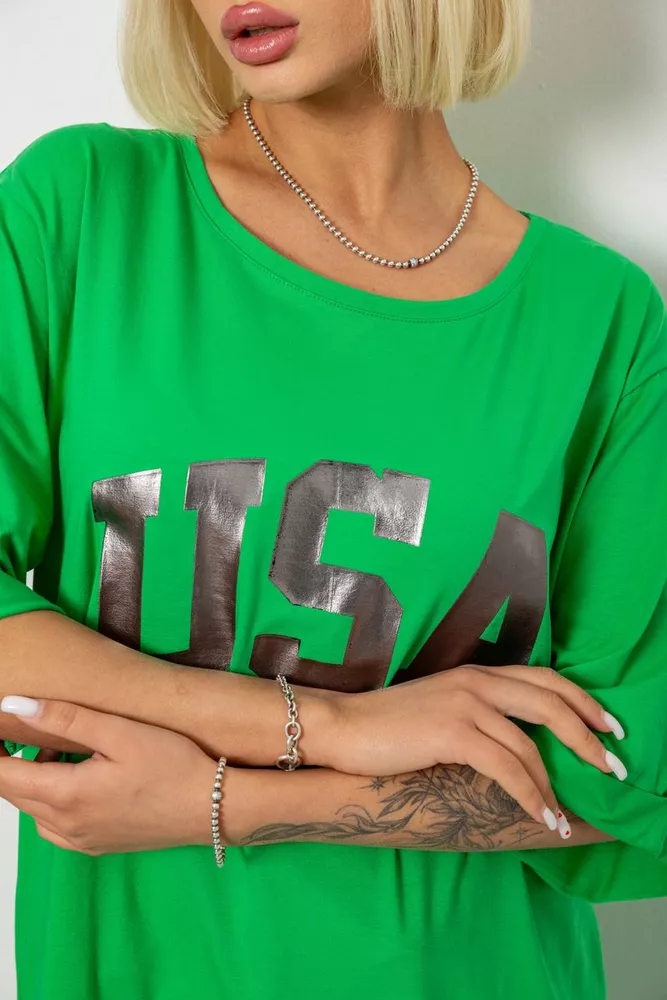 Купить Футболка женская с принтом, цвет зеленый, 244R2022-5 - Фото №5