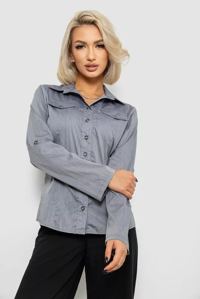 Купить Рубашка женская однотонная, цвет серый, 230R068-10 - Фото №1