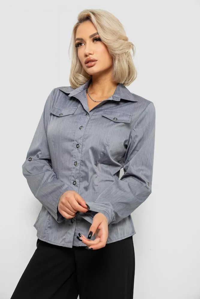Купить Рубашка женская однотонная, цвет серый, 230R068-10 - Фото №3