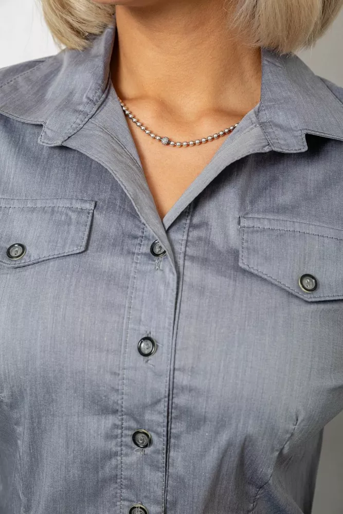 Купить Рубашка женская однотонная, цвет серый, 230R068-10 - Фото №5