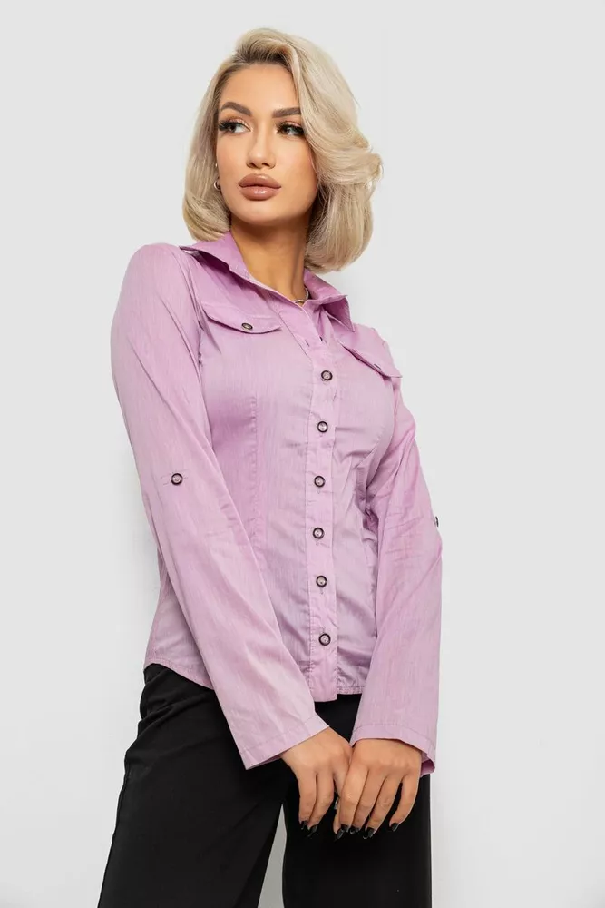Купить Рубашка женская однотонная, цвет сиреневый, 230R068-10 - Фото №3