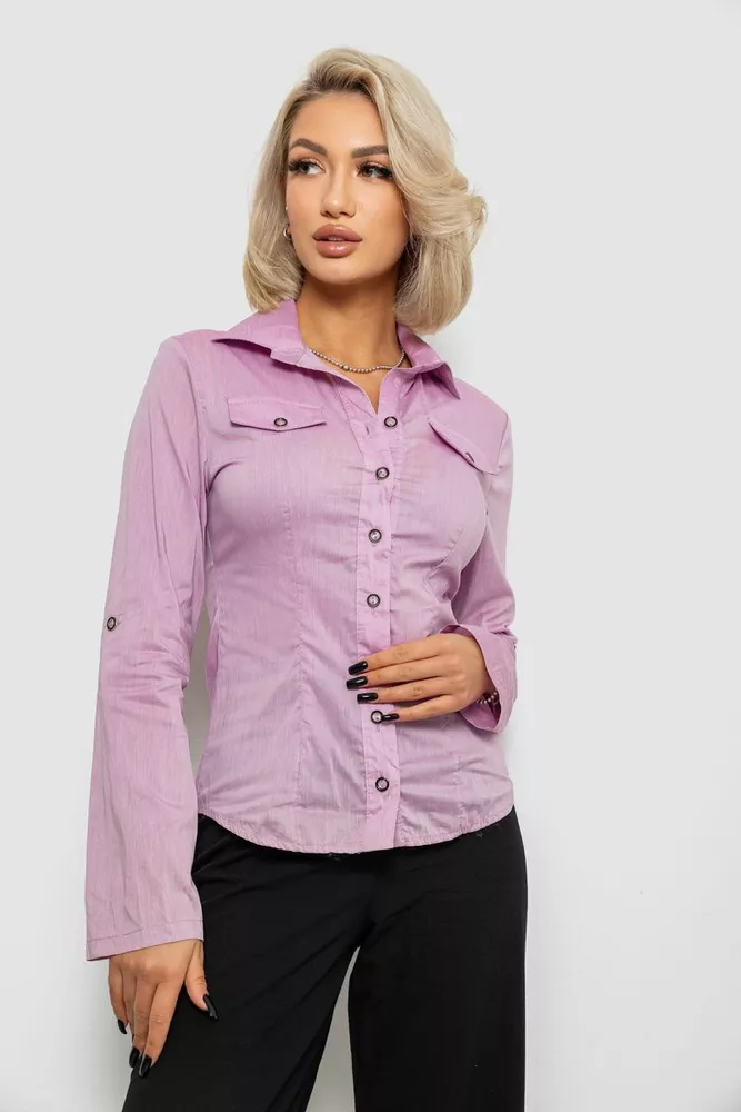 Купить Рубашка женская однотонная, цвет сиреневый, 230R068-10 - Фото №1