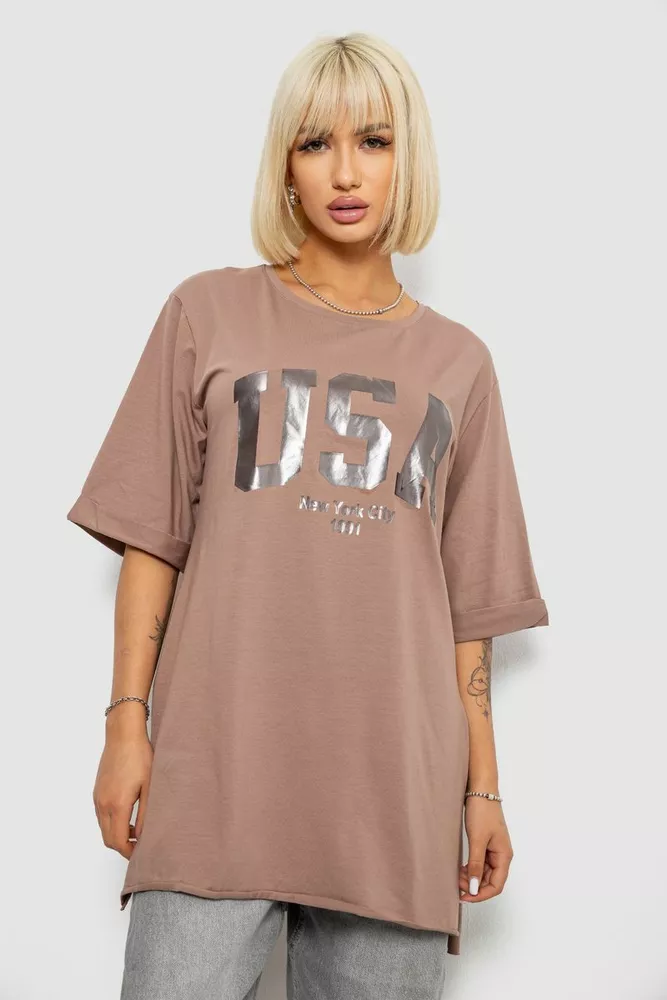 Купити Футболка жіноча з принтом, колір мокко, 244R2022-5 оптом - Фото №1