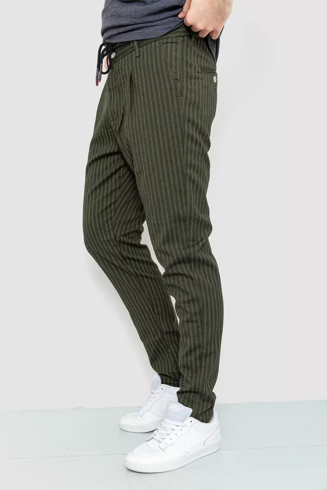 Купити Чоловічі штани в смужку, колір хакі, 157R2008-1 - Фото №3