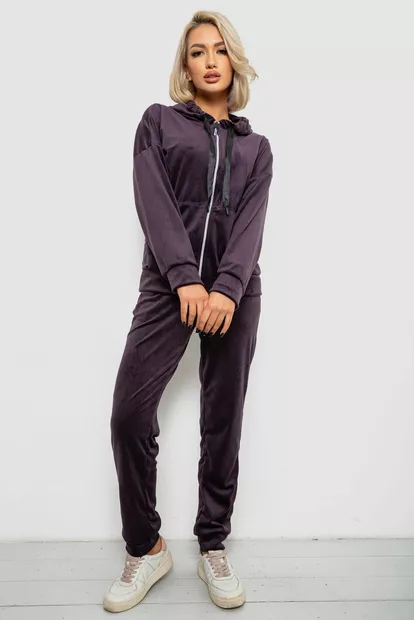 Спортивный костюм женский велюровый, цвет темно-сливовый, 257R4122