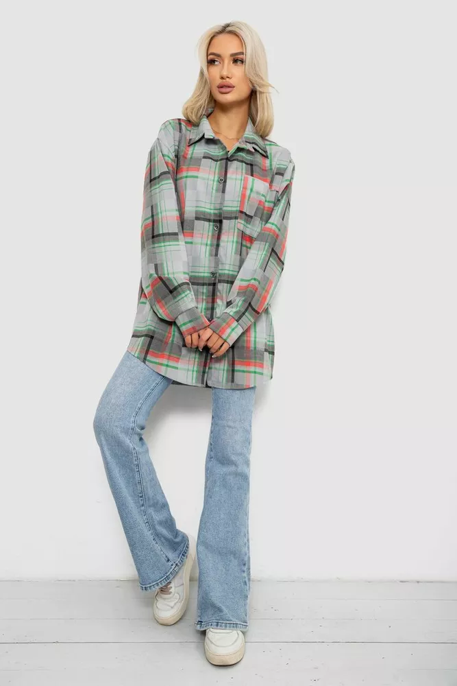 Купить Рубашка женская в клетку  -уценка, цвет серо-зеленый, 257R505-U-1 - Фото №2
