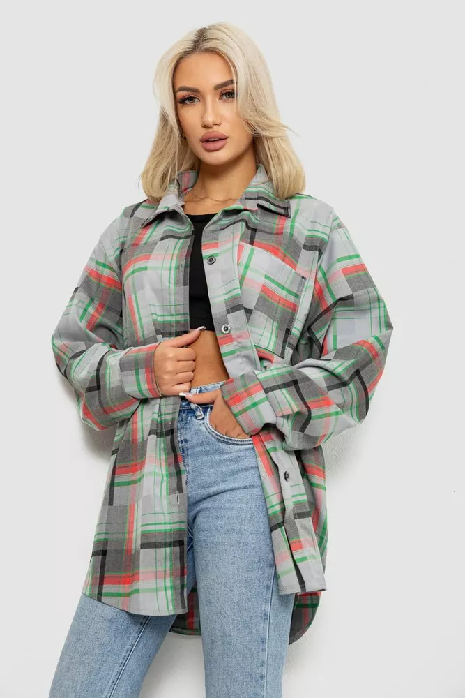 Купить Рубашка женская в клетку  -уценка, цвет серо-зеленый, 257R505-U-1 - Фото №3