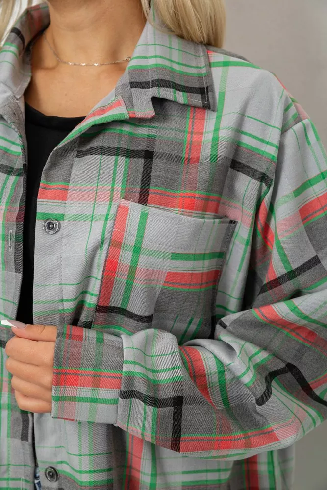 Купить Рубашка женская в клетку  -уценка, цвет серо-зеленый, 257R505-U-1 - Фото №5