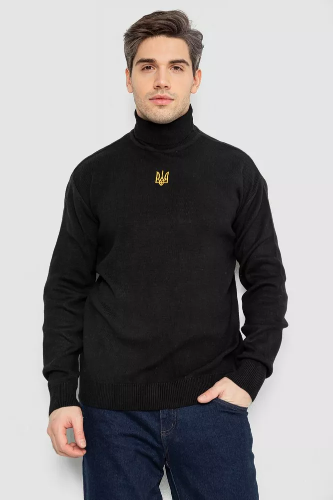 Купити Гольф чоловічий з вишивкою тризуб, колір чорний, 161R010 - Фото №1