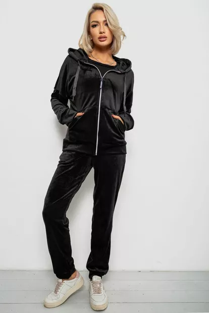 Спортивный костюм женский велюровый, цвет черный, 257R4122