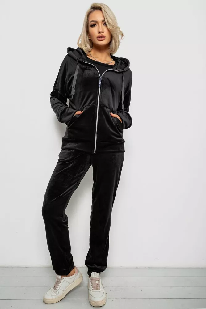 Купити Спортивний костюм жіночий велюровий, колір чорний, 257R4122 оптом - Фото №1