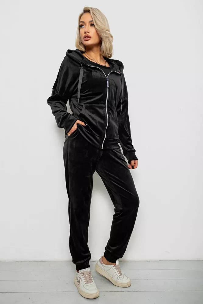 Купити Спортивний костюм жіночий велюровий, колір чорний, 257R4122 оптом - Фото №3