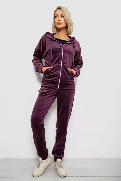 Спортивный костюм женский велюровый, цвет сливовый, 257R4122