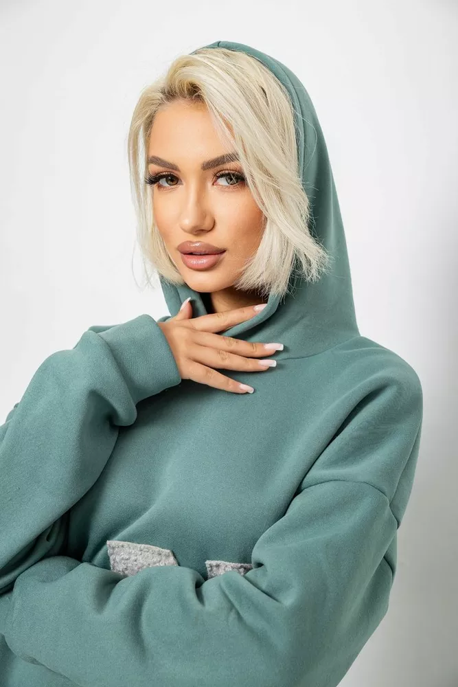 Купить Худи женский с капюшоном на флисе  -уценка, цвет оливковый, 257R335-U - Фото №7