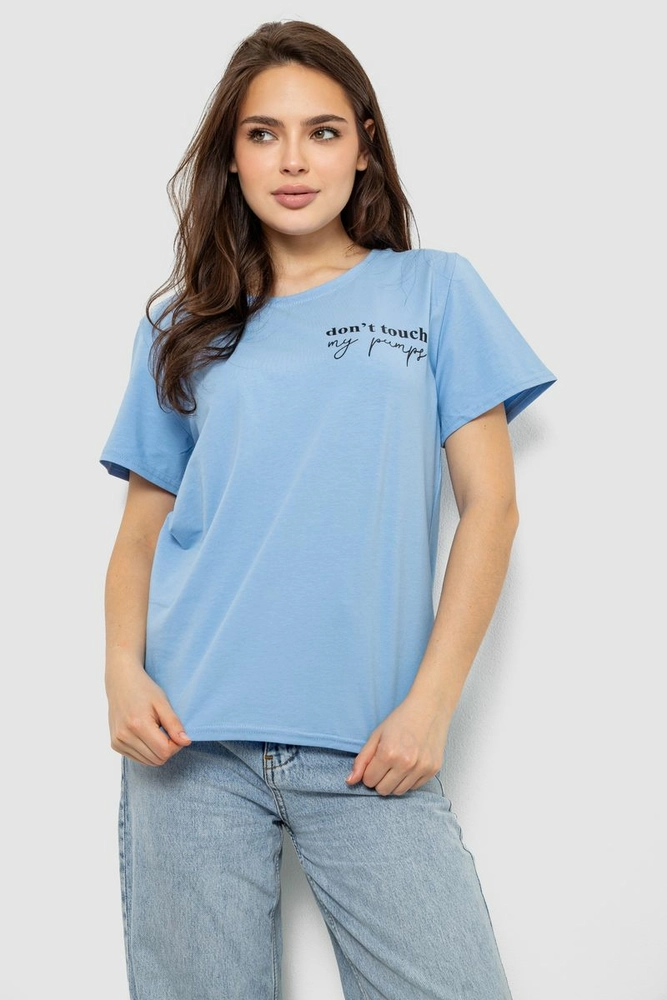 Купить Футболка женская с принтом, цвет голубой, 244R2369-5 - Фото №1