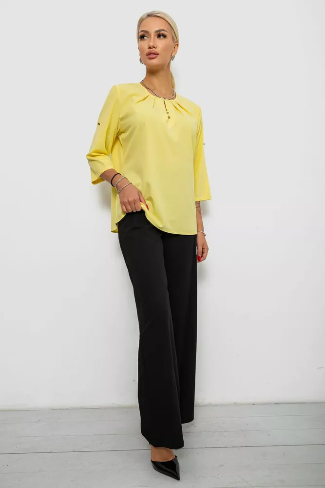 Купити Блуза однотонна  -уцінка, колір жовтий, 230R1121-1-U-13 - Фото №2
