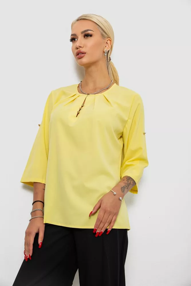 Купити Блуза однотонна  -уцінка, колір жовтий, 230R1121-1-U-13 - Фото №3