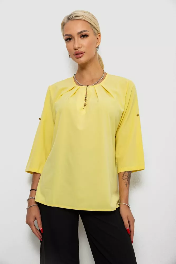 Купити Блуза однотонна  -уцінка, колір жовтий, 230R1121-1-U-13 - Фото №1