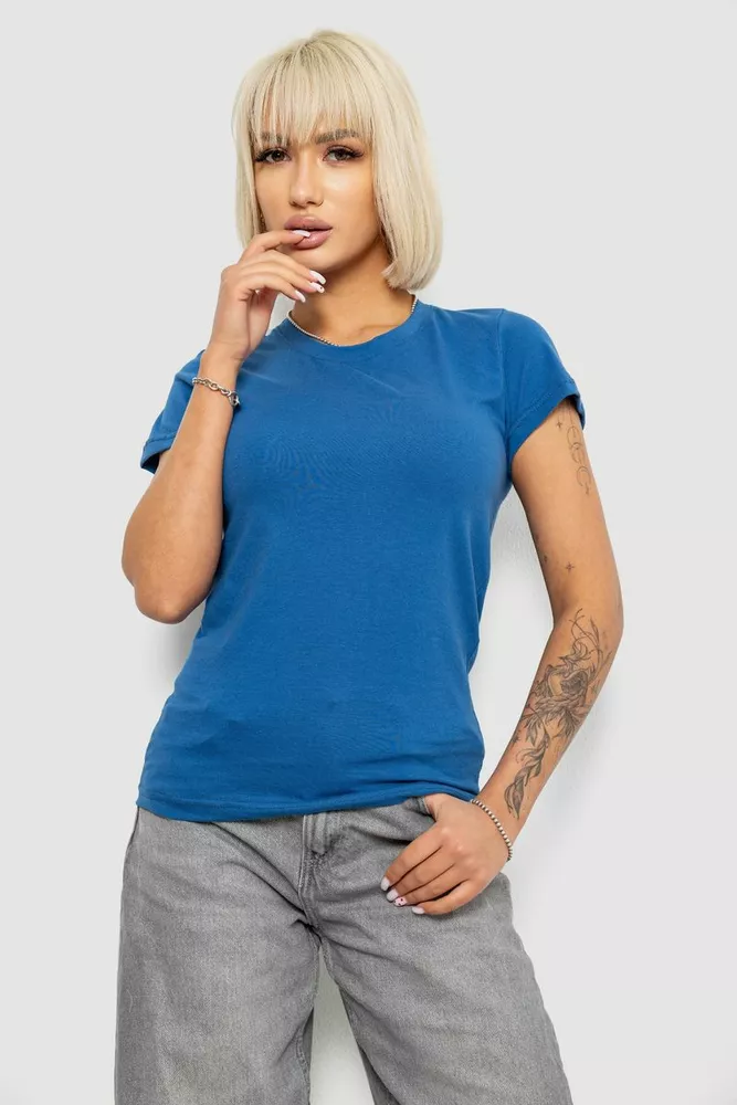 Купить Футболка женская однотонная  -уценка, цвет синий, 129R8900-U - Фото №1