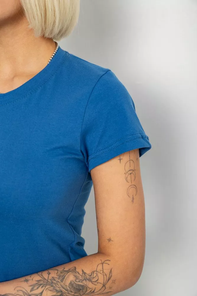 Купити Футболка жіноча однотонна  -уцінка, колір синій, 129R8900-U-1 - Фото №5