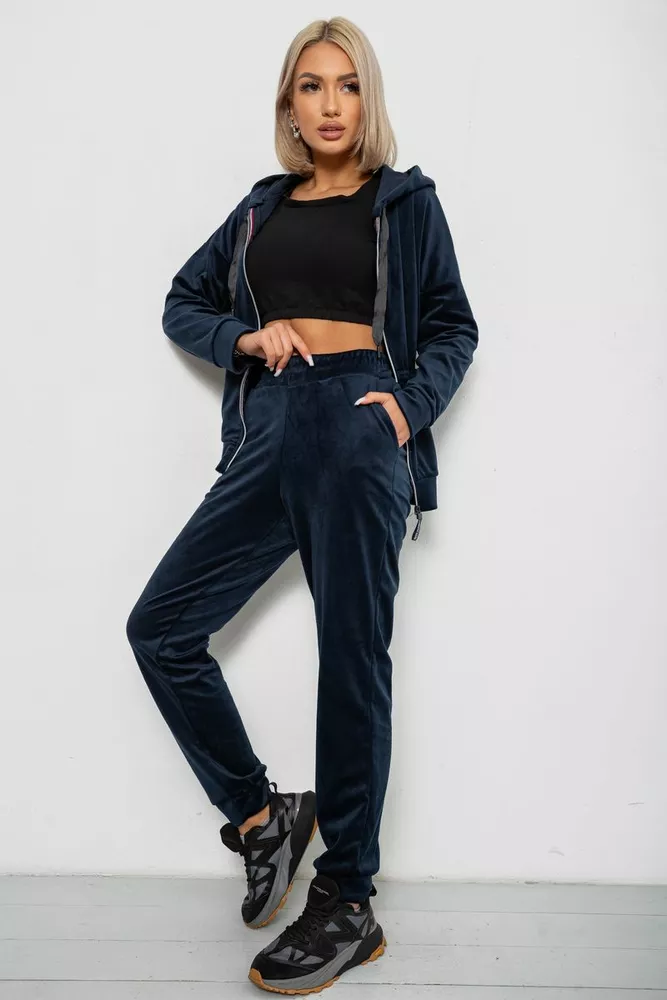 Купить Спортивный костюм женский велюровый, цвет синий, 257R4122 - Фото №3
