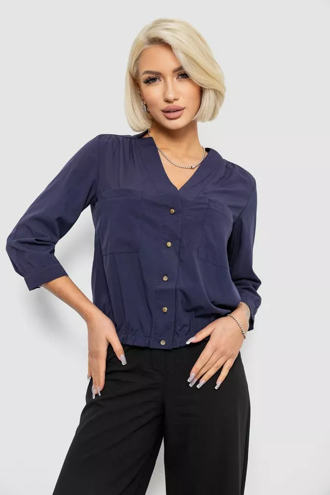 Купить Блуза однотонная, цвет темно-синий, 230R91-2 - Фото №1