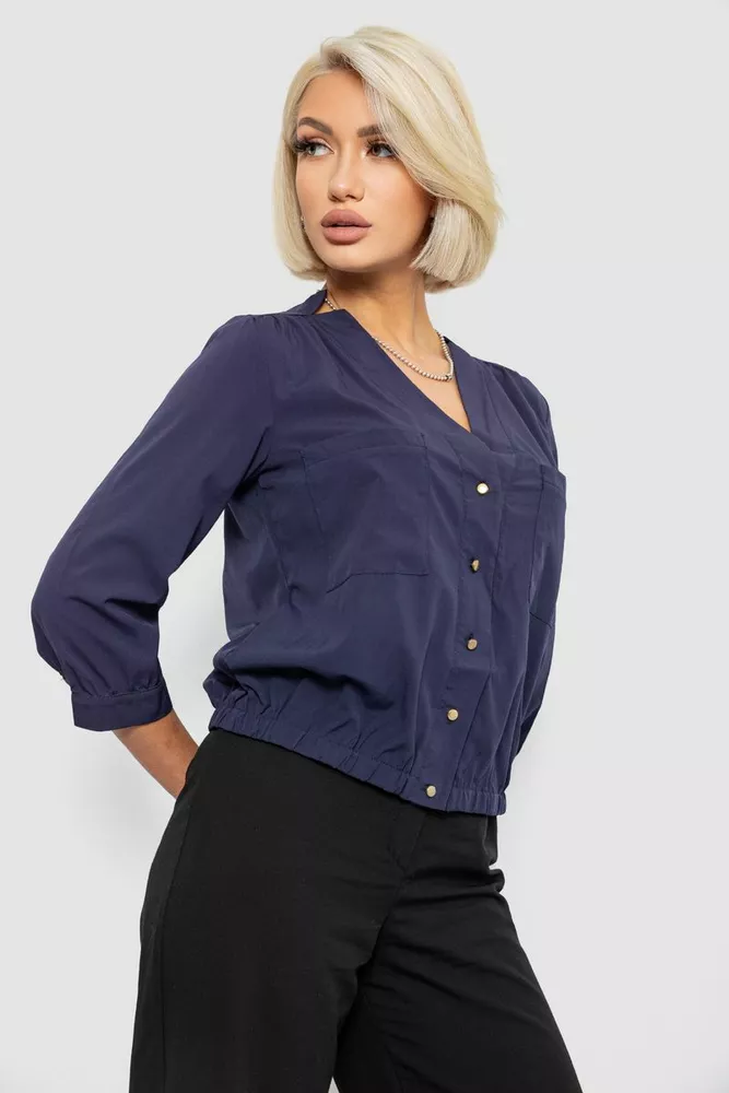 Купить Блуза однотонная, цвет темно-синий, 230R91-2 - Фото №3