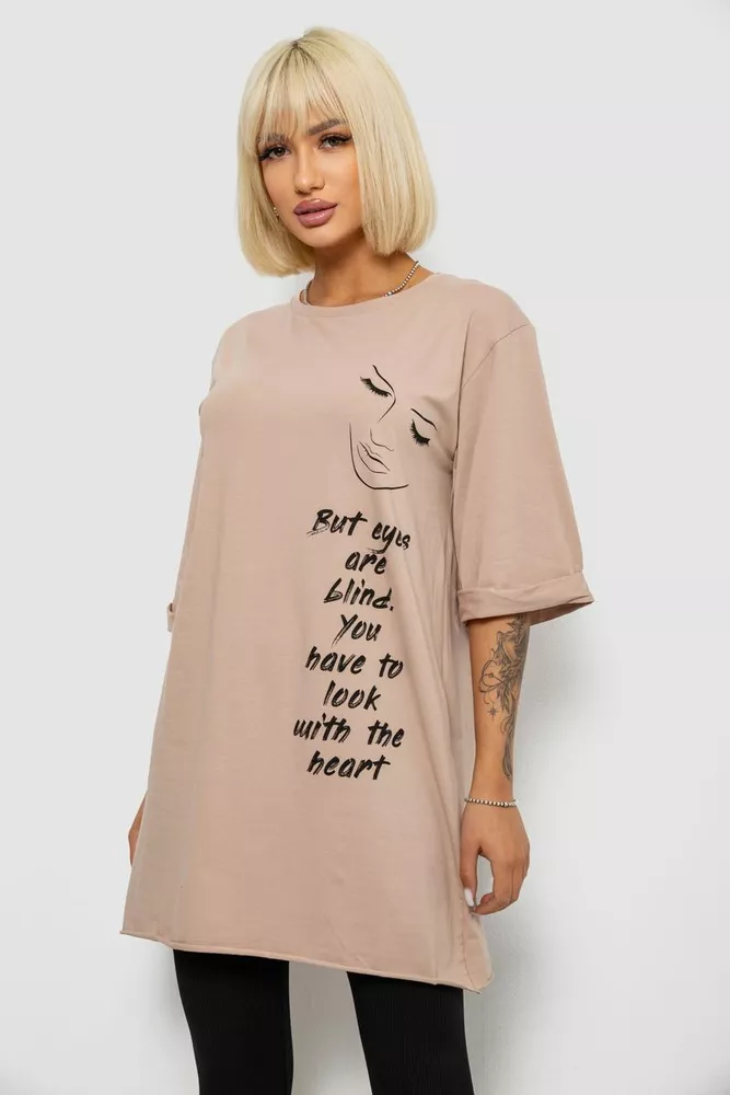 Купить Футболка женская с принтом, цвет бежевый, 244R2008 - Фото №3